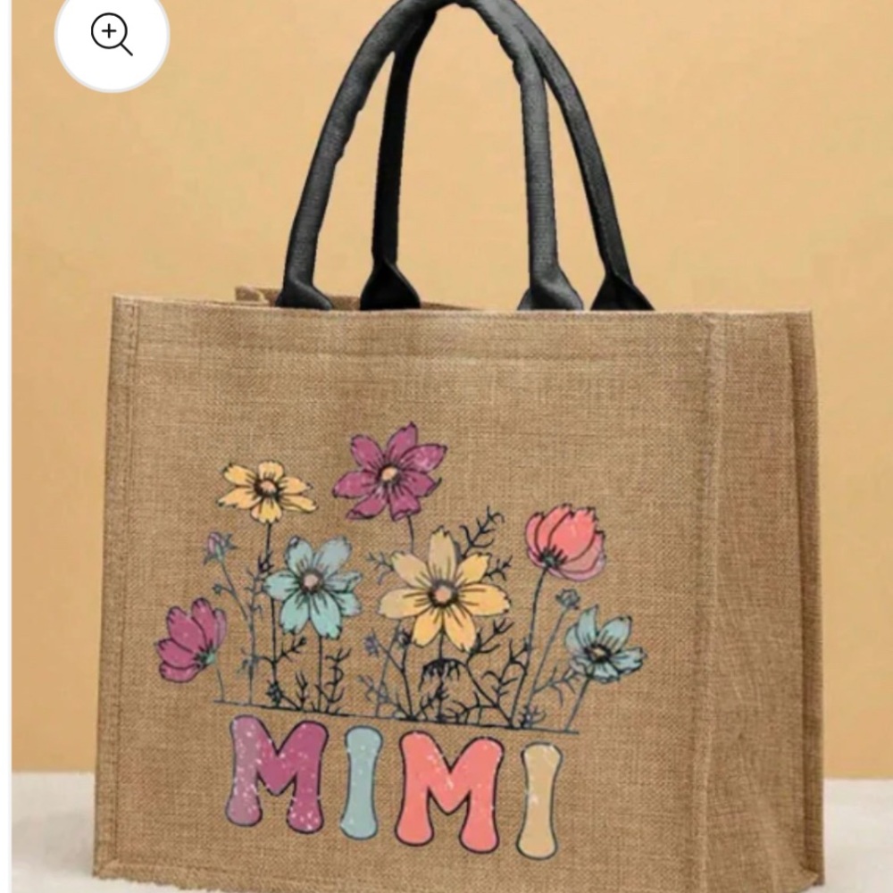 Floral Jute Tote Bag - Brown